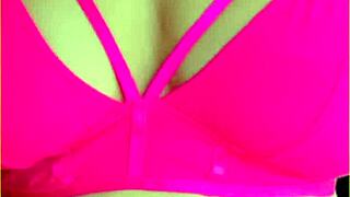 australian wifey flashes perfect big tits in hot pink lingerie exhibitionist style