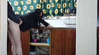 pretty tattooed boss lady bends over for young guy's doggystyle fuck