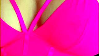 australian wifey flashes perfect big tits in hot pink lingerie exhibitionist style