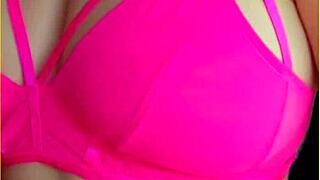 australian wifey flashes perfect big tits in hot pink lingerie exhibitionist style