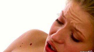 Sweet 18yo blonde curly girl with hairy pussy long labia seduces masseur for rough parlor fuck