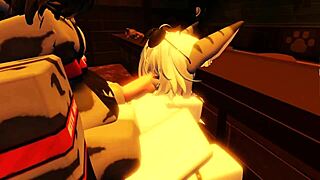 shark girl gets wild solo in roblox, just her and that furry fun