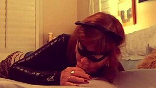 GRANNY CATWOMAN SUCKS BATMAN CLOSE UP IN FISHNETS! bbw cougar deepthroats moaning hardcore cosplay corset heels