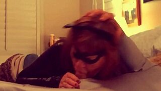 GRANNY CATWOMAN SUCKS BATMAN CLOSE UP IN FISHNETS! bbw cougar deepthroats moaning hardcore cosplay corset heels