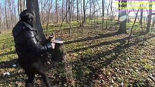 damn tight leather pants no panties... wet surprise in my car then steamy outdoor blowjob 😏 rough forest fuck incoming 🔥