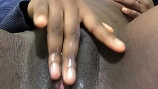 Seductive Black Girl Teases Her Hairy Pussy Solo