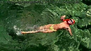 yellow trunks tease in blue water splashes 🌊👀