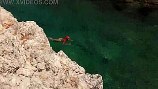 yellow trunks tease in blue water splashes 🌊👀