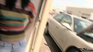 see 19yo small titted amateur ride car mechanic's huge cock deep