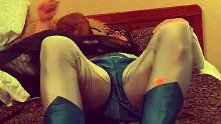 GRANNY CATWOMAN SUCKS BATMAN CLOSE UP IN FISHNETS! bbw cougar deepthroats moaning hardcore cosplay corset heels