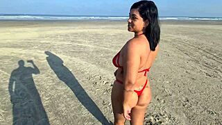 na praia, big tits latina fingers pussy for public beach fuck