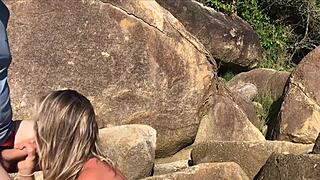 Horny babe sucks monster cock outdoors begs assfucking despite outrage!