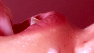cheating wife gags on cock swallows cum in tearful closeup.