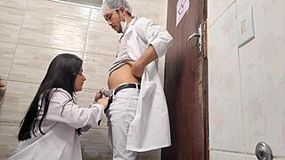 hot nurse sneaks to hospital bathroom for doctor's massive cock pounding