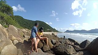 Horny babe sucks monster cock outdoors begs assfucking despite outrage!