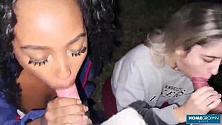 Scarlet Taylor and Busty Ebony Juliana Share Cocks in Wild 4some Riding