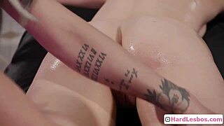 Blondie moans through wet pussy fingering by husband's sexy masseuse