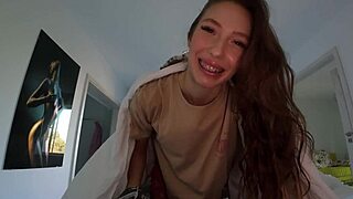 Skinny Tanned Girlfriend Wakes Him with Teasing Kisses and Morning Doggystyle Pound