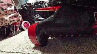 Sub Takes Control with Boots and Dildo Tease