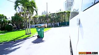 Alexis Andrews big booty blonde strips rides cowgirl doggystyle on bus