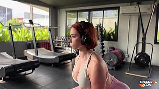 Fitness redhead sweetie fox workouts with buttplug then takes rough anal creampie outdoors