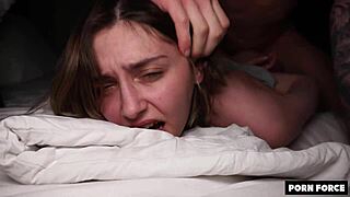 Broke street musician trades melodies for submissive moans in college dorm quickie.