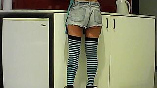 Latina brunette devours banana in kitchen then slurps big cock 🍌🍆