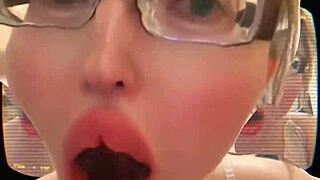 glasses-wearing beauty's endless yawns unleash a torrent of saliva and tongue play