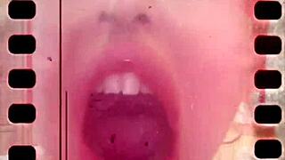 glasses-wearing beauty's endless yawns unleash a torrent of saliva and tongue play