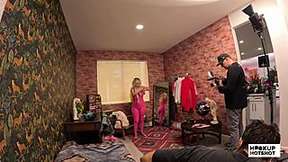 Behind the Scenes Busty Blonde Tiffani Madison Rips Off Kinky Heels Skirt