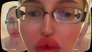 glasses-wearing beauty's endless yawns unleash a torrent of saliva and tongue play