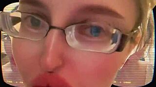 glasses-wearing beauty's endless yawns unleash a torrent of saliva and tongue play