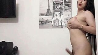 Busty Ladyboy Jerks Cock in Workout Tease