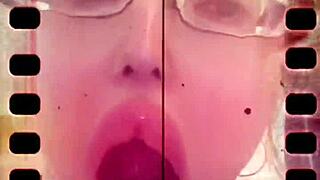 glasses-wearing beauty's endless yawns unleash a torrent of saliva and tongue play