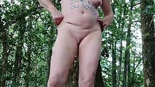 milf slave flashes tits bent over forest humiliation homemade