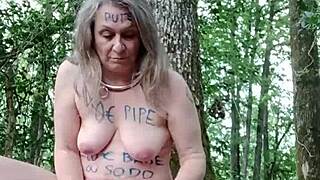 milf slave flashes tits bent over forest humiliation homemade