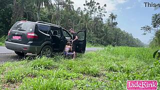 what would you do seeing this cute blonde bubble butt get fucked doggystyle on highway side? 🚗💦