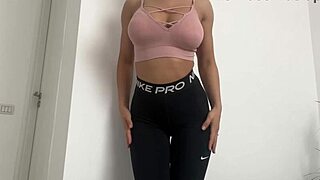 horny girl rips nike leggings for anal plug masturbation