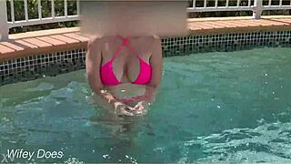 wife flashes big tits publicly at hotel pool