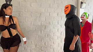 Halloween Royal Foursome Tears Clothes Big Tits Ass Licking Dripping Pussy