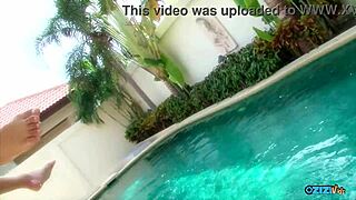 stripping by pool leaves asian teen aching for big cock cowgirl ride