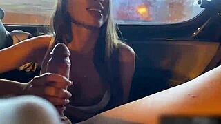 blonde babe with muscular body drops to knees slurping my thick cock wet in uber backseat