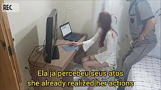 redhead in uniform begs for cum on her juicy ass