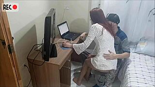 redhead in uniform begs for cum on her juicy ass