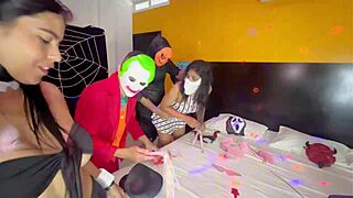 Halloween Royal Foursome Tears Clothes Big Tits Ass Licking Dripping Pussy