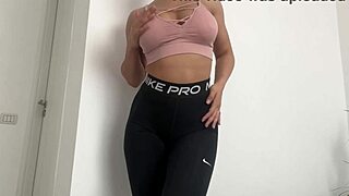 horny girl rips nike leggings for anal plug masturbation