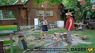 Daddy4k: Czech blonde son's girlfriend cheats with stepdaddy's monster cock outdoors at country ranch!