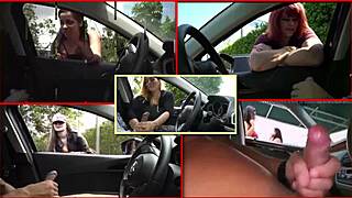 she jerks and sucks him off in public car