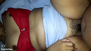 shemale shows off tits and hairy pussy before taking thick cock deep