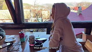 Mountain Getaway Turns Wild with Tanned Brunette's Natural Tits and Ass Flashing